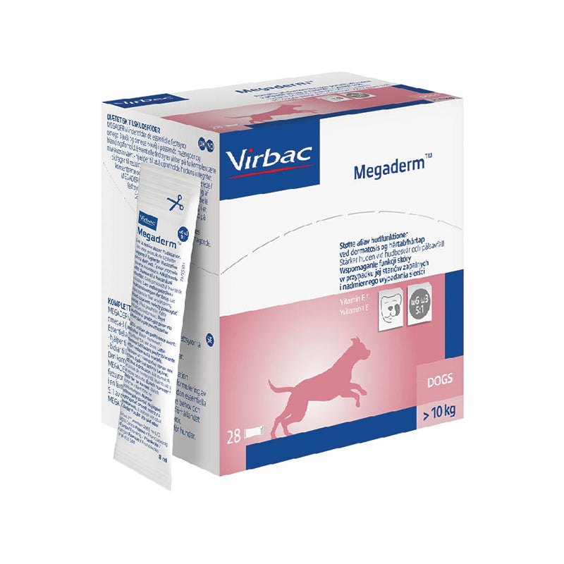 Megaderm es el suplemento para piel y pelos en perros y gatos que mejora la salud dérmica y el pelaje gracias a su fórmula rica en Omega 3 y 6.