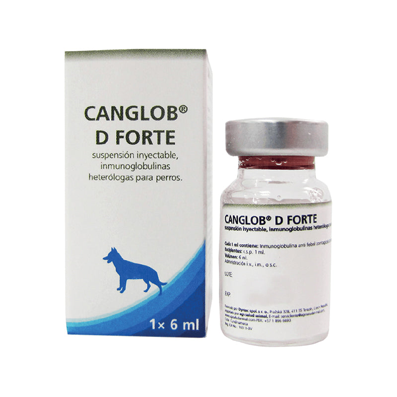 CANGLOB D Forte es el tratamiento del moquillo en perros que brinda inmunidad pasiva inmediata. Ideal para prevención o manejo clínico en casos activos.