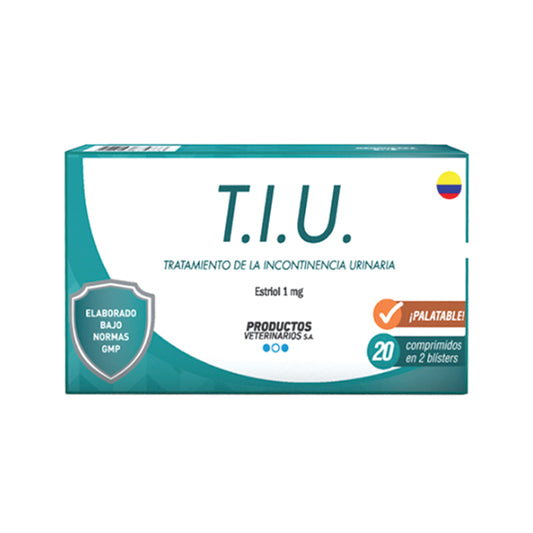 TIU Estriol 1 mg es un tratamiento veterinario para la incontinencia urinaria en perras de origen hormonal. Mejora el control urinario y la calidad de vida.